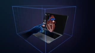 3D-Animation mit Bildschirm mit Hand und 3D-Herz