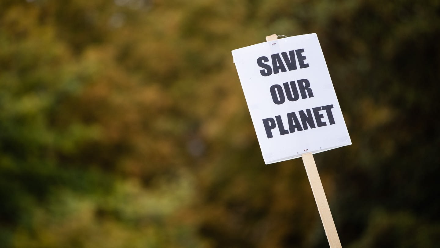 Plakat auf einer Demonstration für mehr Klimaschutz in Stuttgart mit Aufschrift: Save Our Planet.
