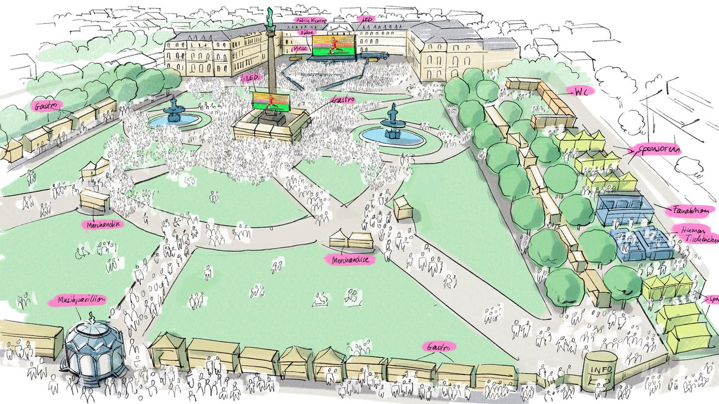 Visualisierung der Fan-Zone auf dem Stuttgarter Schlossplatz während der Fußball-EM 2024