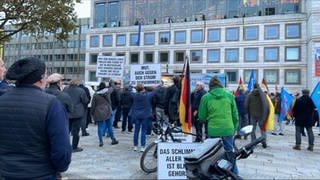 Demonstranten der Afd stehen auf dem Stuttgarter Markplatz