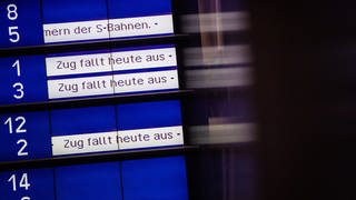 "Zug fällt heute aus" steht auf der Abfahrtstafel am Hauptbahnhof an zahlreichen Zügen geschrieben. Auch im Westen der Pfalz fallen wieder Züge aus.