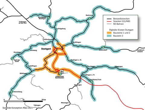Eine Grafik der Bahn zeigt die Ausbaustufen vom digitalen Knoten Stuttgart