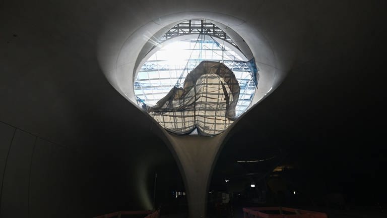 Die Konstruktion der 27 Lichtaugen, die Tageslicht in unterirdischen Bahnsteige bringen sollen, ist weitgehend fertiggestellt.