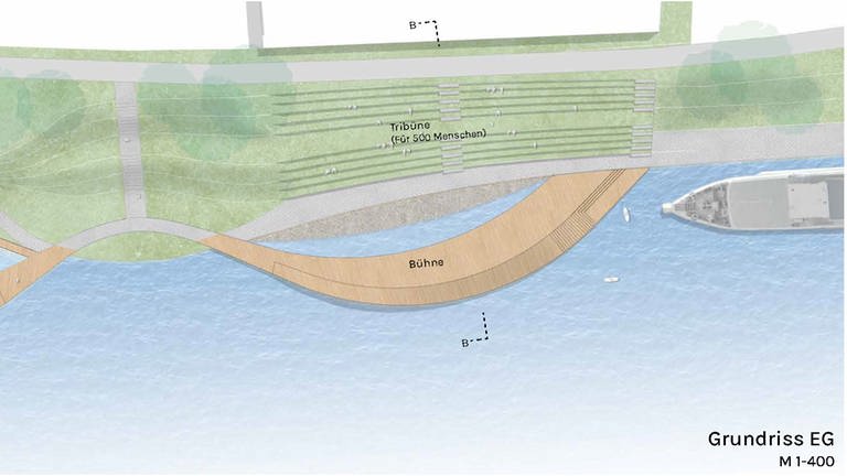 Das Modell des Projekts "Canstatton Stage" im Rahmen des Nachwuchswettbewerbs "Reclaim the River"