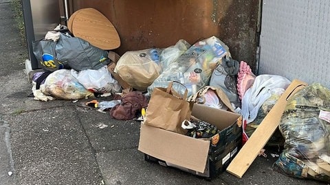 Wilder Müll liegt entlang einer Straße im Kreis Göppingen.