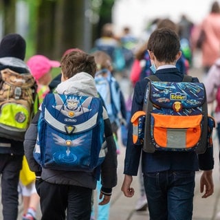 Schulkinder gehen in die Schule. 