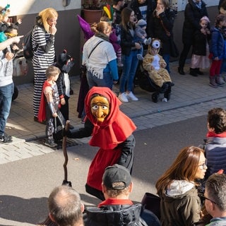 Eine einsame Fasnet-Hexe zwischen den Zuschauern bei einem Fasnetumzug in Neckarweihingen. (Archivbild)