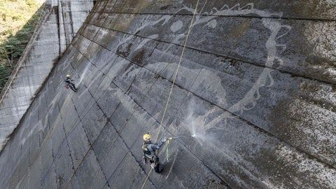 Godzilla-Kunstwerk auf Staudamm in Japan