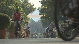 Fahrradfahrer in der Weiler Pop-up-Fußgängerzone