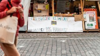 Das Klimacamp auf dem Rathausplatz in Freiburg.