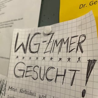 Eine Anzeige WG-Zimmer gesucht hängt an einer Pinnwand in der Uni Freiburg.