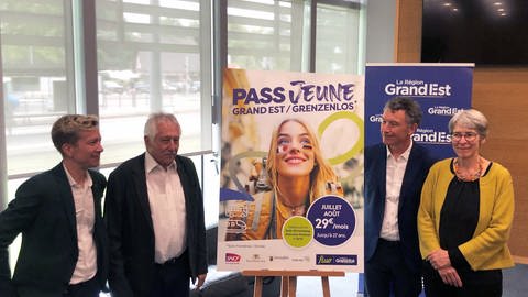 Vertreterinnen und Vertreter aus Rheinland-Pfalz, Baden-Württemberg, dem Saarland und der Region Grand Est haben den "Pass Jeune Grand Est Grenzenlos" vorgestellt.