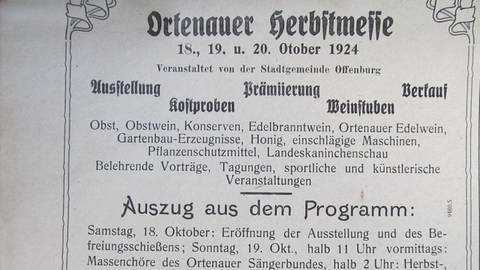 Eine Anzeige für die erste Offenburger Herbstmesse im jahr 1924.