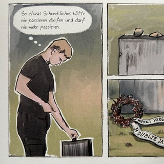 Schüler gedenkt der Opfer in Gurs. Eine Szene aus der Graphic Novel.