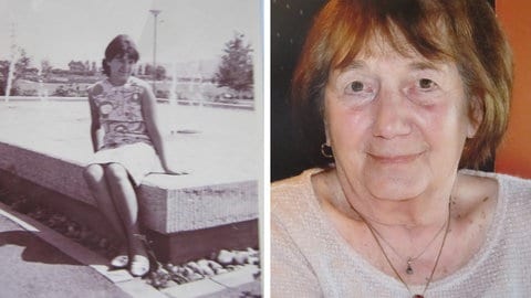 Ursula Haß 1965 auf dem Offenburger Messeplatz (links) und heute als 78-jährige (rechts).