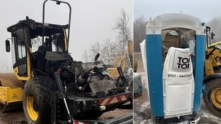 Ein Baustellenfahrzeug und eine Baustellentoilette wurden bei den Brandstiftungen am Wochenende auf der Baustelle des neuen Freiburger Stadtteils Dietenbach stark beschädigt. Der Gesamtschaden liegt der Stadt Freiburg zufolge im hohen sechsstelligen Bereich. 