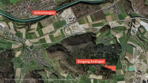 Die Grafik zeigt, wie nahe das Schweizer Endlager zur deutschen Gemeinde Hohentengen liegt. 