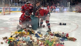 Beim EHC Freiburg haben Fans Teddybären geschmissen.