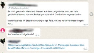 Gerüchteküche über einen gefährlichen Mann in Tübingen in einem Messengerdienst