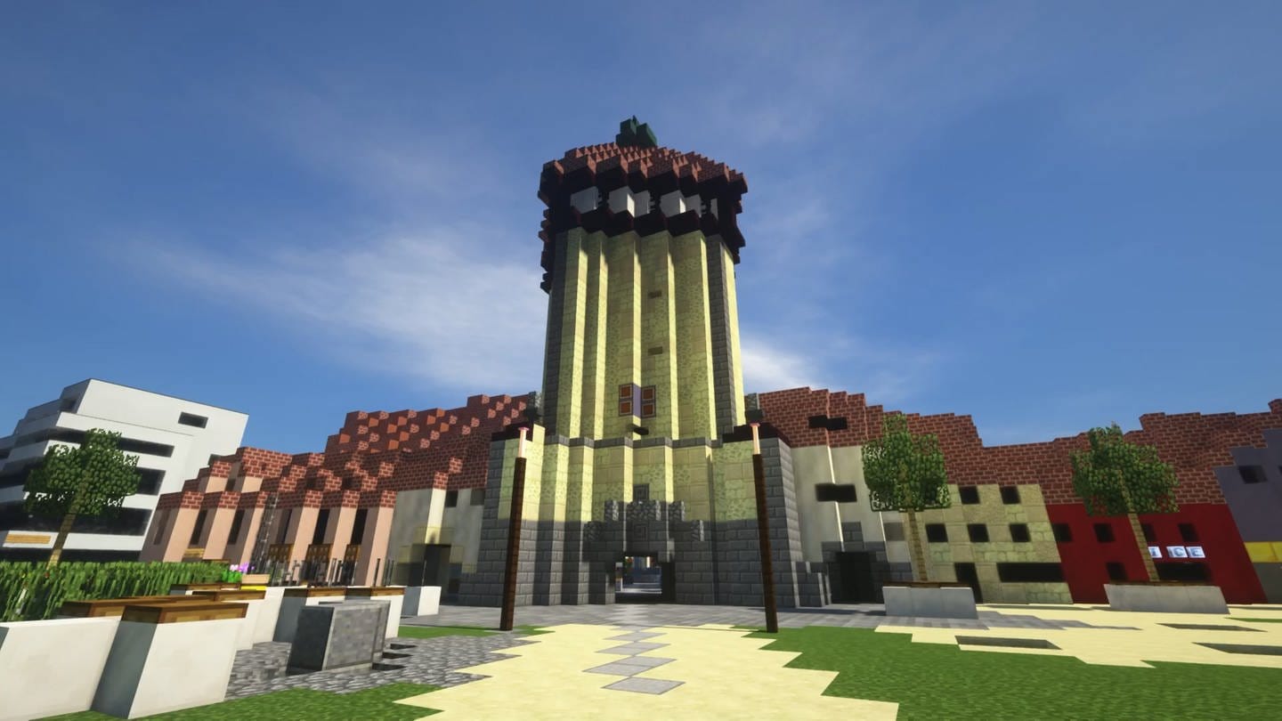 Das Tübinger Tor in Reutlingen im Videospiel Minecraft.