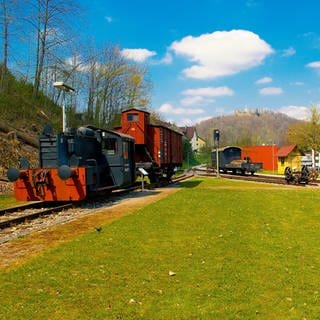 Auf Schienen stehen eine Lokomotive und mehrere Waggons. Am Tag des offenen Denkmals gibt es eine Führung in Nagold.