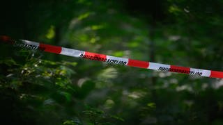 Symbolbild: Flatterband der Polizei in einem Wald