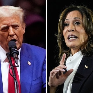 Die Fotokombination zeigt den republikanischen Präsidentschaftskandidaten und ehemaligen Präsidenten Donald Trump und die demokratische Präsidentschaftskandidatin und US-Vizepräsidentin Kamala Harris. 