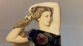 Ein Bild der Göttin Venus, dem ein Ausstellungs-Besucher im Schloss Meßkirch mit einem Stück Stoff die Brüste verhängt hat. Die Ausstellung "Frauen ÜBER Frauen" beschäftigt sich mit verschiedenen Facetten des Frauseins.