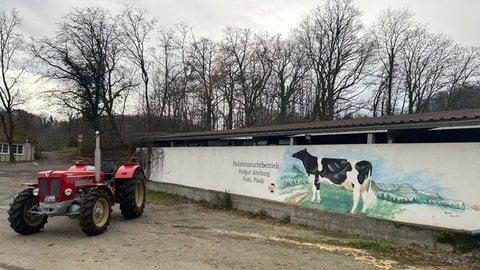 Ein roter Anton Schlüter Traktor