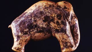Das Archivbild zeigt eine rund 35.000 Jahre alte Mammutskulptur, die aus Mammutelfenbein hergestellt wurde. Gefunden wurde diese Skulptur, die als ältestes vollständig erhaltenes plastisches Kunstwerk der Menschheit gilt, bei Ausgrabungen in der Vogelherdhöhle bei Niederstotzingen (Kreis Heidenheim).