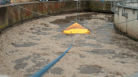 Das gelbe Gerät extrahiert den Stickstoff rechtzeitig aus dem Abwasser in der Kläranlage Erbach, bevor er zu Lachgas wird.