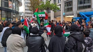 Rund 80 Menschen haben sich zu einer Pro Palästina Demo in Ulm auf dem Münsterplatz versammelt.