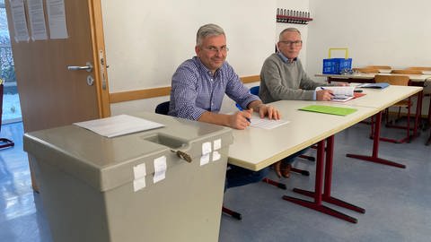 Wahlhelfer bei der OB-Wahl in Ulm 2023: Jens Humpenöder (li.) und Bernd Schaible