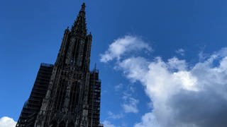 Die Polizei hat das Ulmer Münster umstellt. Einer der Kletterer stieg hinab und wurde vorläufig festgenommen.