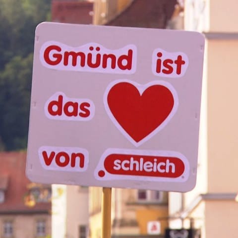 "Gmünd ist das Herz von Schleich", steht auf einem Plakat bei dem Protest gegen den geplanten Wegzug von Schleich in Gmünd.