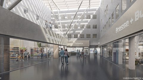 Neue Geschäfte und Gastronomie sollen in die neu gestaltete Querhalle des Ulmer Hauptbahnhofs einziehen.