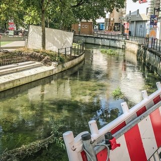 An dieser Stelle am Fluss Kleine Blau in Ulm soll die moderne und nachhaltige Fußgängerbrücke entstehen.