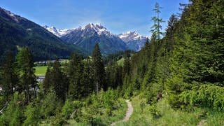 Der Blick auf die Lechtaler Alpen, im Vordergrund ein Wanderweg: In der Nähe des Ortes Schnall in Tirol in Österreichen haben Rettungskräfte einen Wanderer aus dem Kreis Neu-Ulm tot aufgefunden (Symbolfoto).