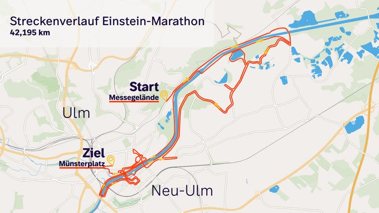 42,194 Kilometer verläuft die Strecke des Einstein-Marathons durch Ulm und Neu-Ulm. 