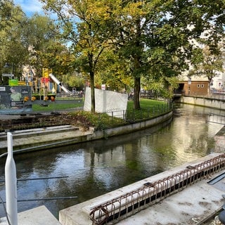 Hier an der Blau in Ulm soll die "Ökobrücke" eingesetzt werden. Der Bund der Steuerzahler kritisiert in seinem aktuellen "Schwarzbuch" zu Steuerverschwendungen die Stadt Ulm für den Fußgängersteg, der doppelt so teuer werden soll wie ursprünglich geplant.  