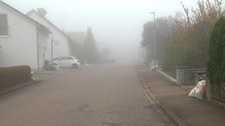 Eine Straße mit Einfamilienhäusern im Nebel: Eine Nachbarschaft aus Blaustein-Bermaringen wehrt sich gegen Abwassergebühren für einen fiktiven Ausbau ihrer Häuser.