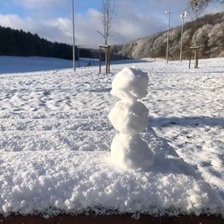 Der erste Schnee dieser Saison ist auf der Albhochfläche liegengeblieben. (20.11.) Und er hat schon gereicht, um daraus eine Figur zu bauen. Ganz für einen Schneemann hat es an dieser Stelle der A8 Richtung Ulm aber nicht gereicht: Karottennase und Knöpfe waren dort wahrscheinlich nicht verfügbar.