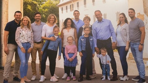 Drei Generationen der Familie Raunecker sind auf einem Bild vereint. Auf dem Q-Hof hilft jeder mit, damit der Bauernhof läuft. 