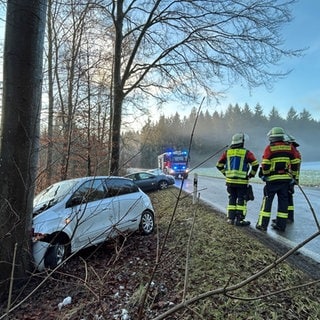 Auch dieses Auto landete an einem Baum: Am Donnerstagfrüh haben sich vor allem im Alb-Donau-Kreis zahlreiche Glätteunfälle ereignet - bei Plusgraden.