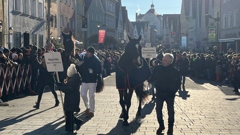 Tausende säumen die Straßen der Altstadt von Ellwangen beim Festumzug hoch zu Ross. 