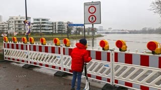 Rhein-Hochwasser in Ludwigshafen: Die Uferpromenade auf der Parkinsel ist gesperrt