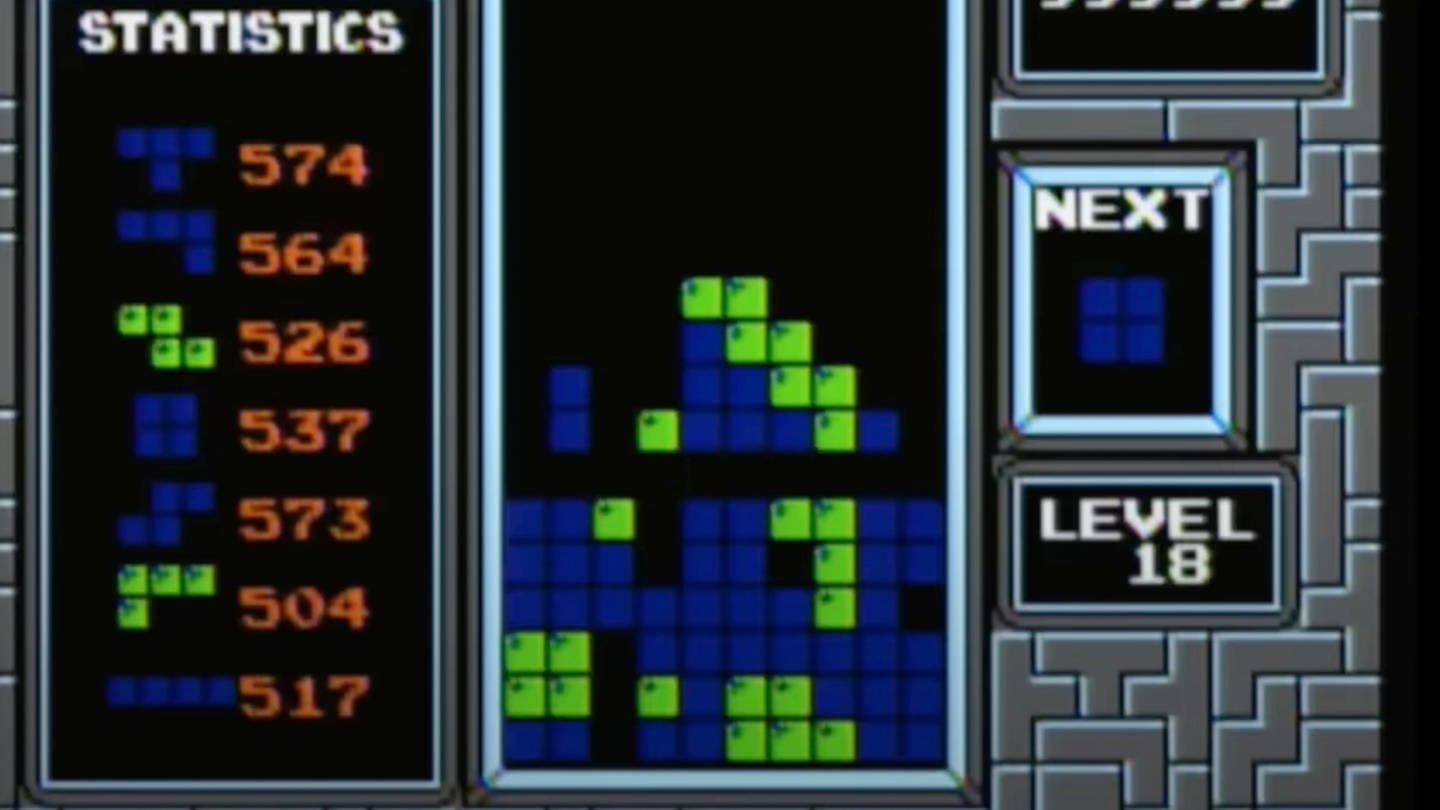 Bildschirm-Ausschnitt mit der ersten Version von Tetris, die vor 40 Jahren mit dem Gameboy auif den Markt kam