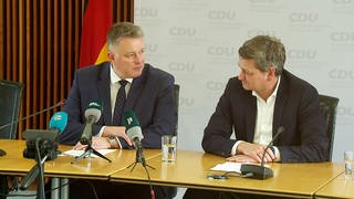 Gordon Schnieder (links) soll Nachfolger von Christian Baldauf als Vorsitzender CDU-Fraktion im rheinland-pfälzischen Landtag werden
