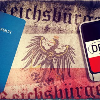 Reichsbürger-Pässe, Reichsadler und Reichsbürger-Nummernschild, Symbolfoto