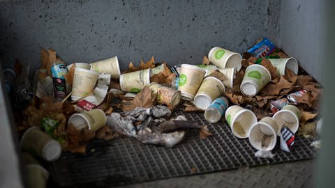 Einweg-Kaffeebecher  - täglich wandern Hunderttausende Wegwerfbecher im Müll